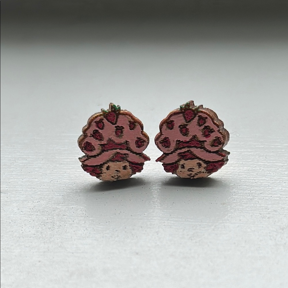hand painted strawberry shortcake earrings